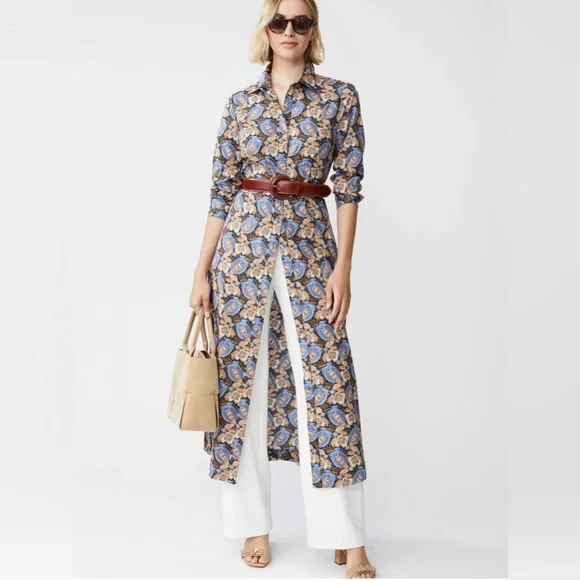 NWT! J. McLaughlin Louisa Dress in Camel/ Blue Pomegranate Grove Midi Dress XS - Picture 1 of 8